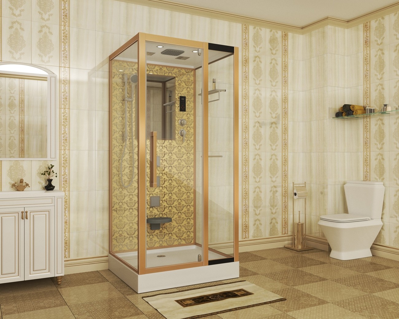 Душевая кабина Niagara 7714G, 100 x 90 см с гидромассажем, стенки золото 