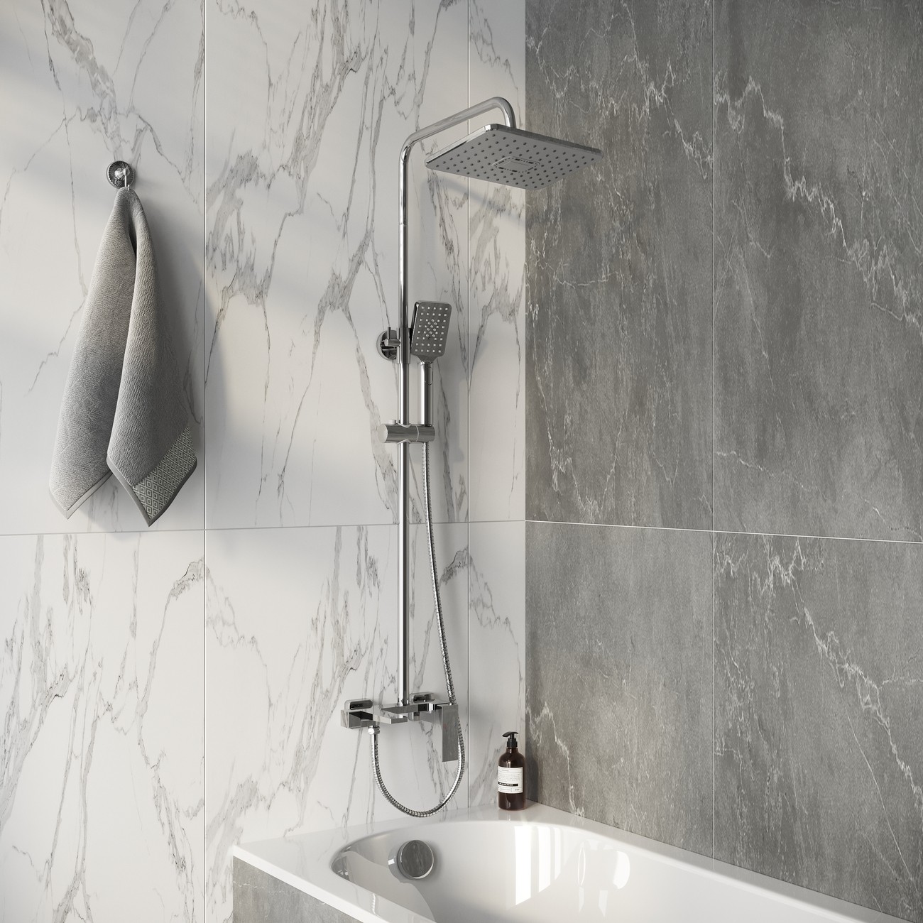 Душевая стойка Grossman Style 500.K35.05.100 с верхним душем,ручной лейкой и смесителем,хром глянцевый,1 место 