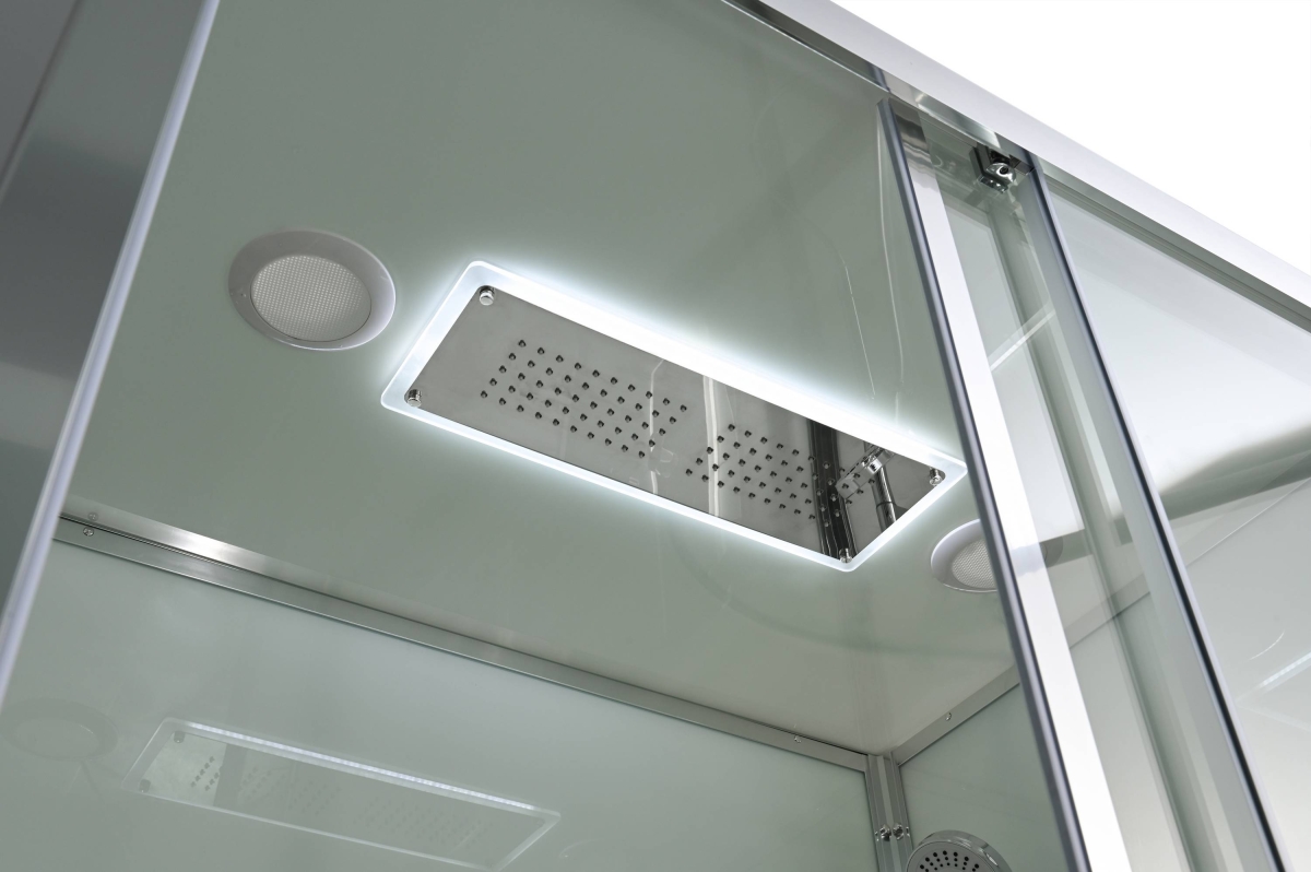 Душевая кабина AvaCan Z2911LED, 78268, 110 x 90 см, с LED подсветкой, с крышей, поддон низкий, стекло прозрачное, задние стенки белые, профиль хром 