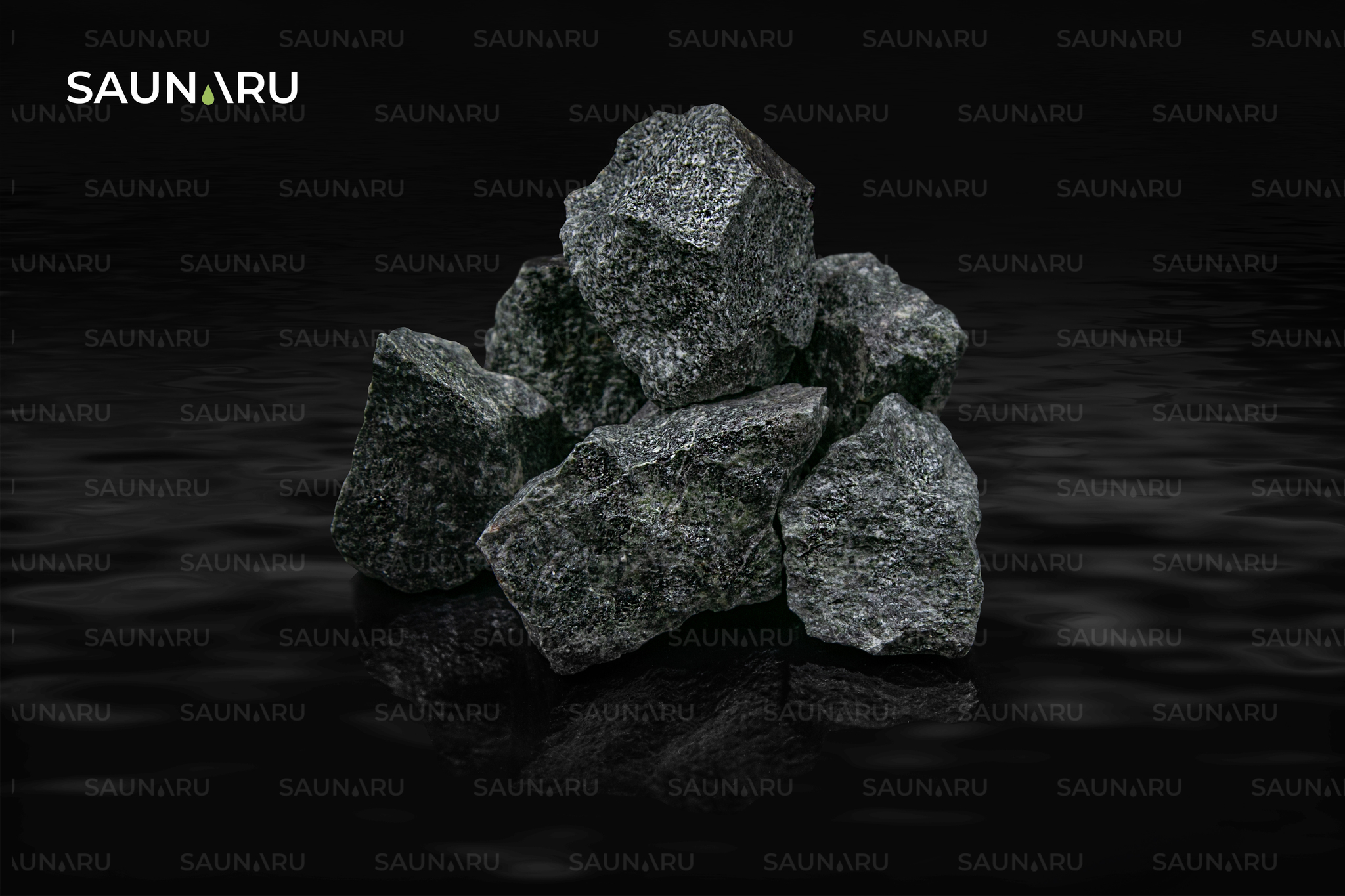 SAUNARU Камни для сауны Жадеит колотый PREMIUM, фракция до 100 мм, ведро 15 кг, артикул SSB15-JC 