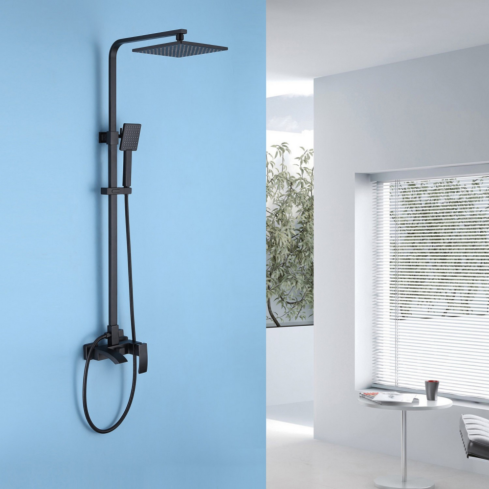 Душевая стойка ABBER Wasserfall AF8616BL с изливом, черный матовый 