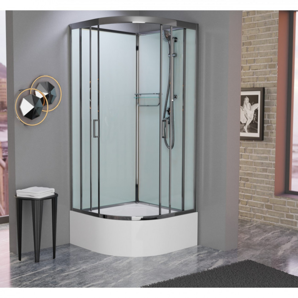 Душевая кабина Frank F400/2 Brilliant без крыши, 100 х 100 см, высокий поддон, стекла прозрачные, профиль хром, 186009 