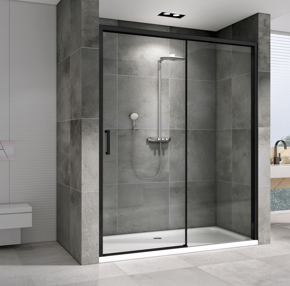 Душевая дверь Abber Komfort AG93130B, 130 х 200 см, профиль черный, стекло прозрачное 