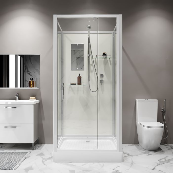 Душевая кабина Niagara Standart ST80/15Q/BK (80х80х200) квадрат,поддон 15см,распашная,проф.белый,без крыши,3 места 