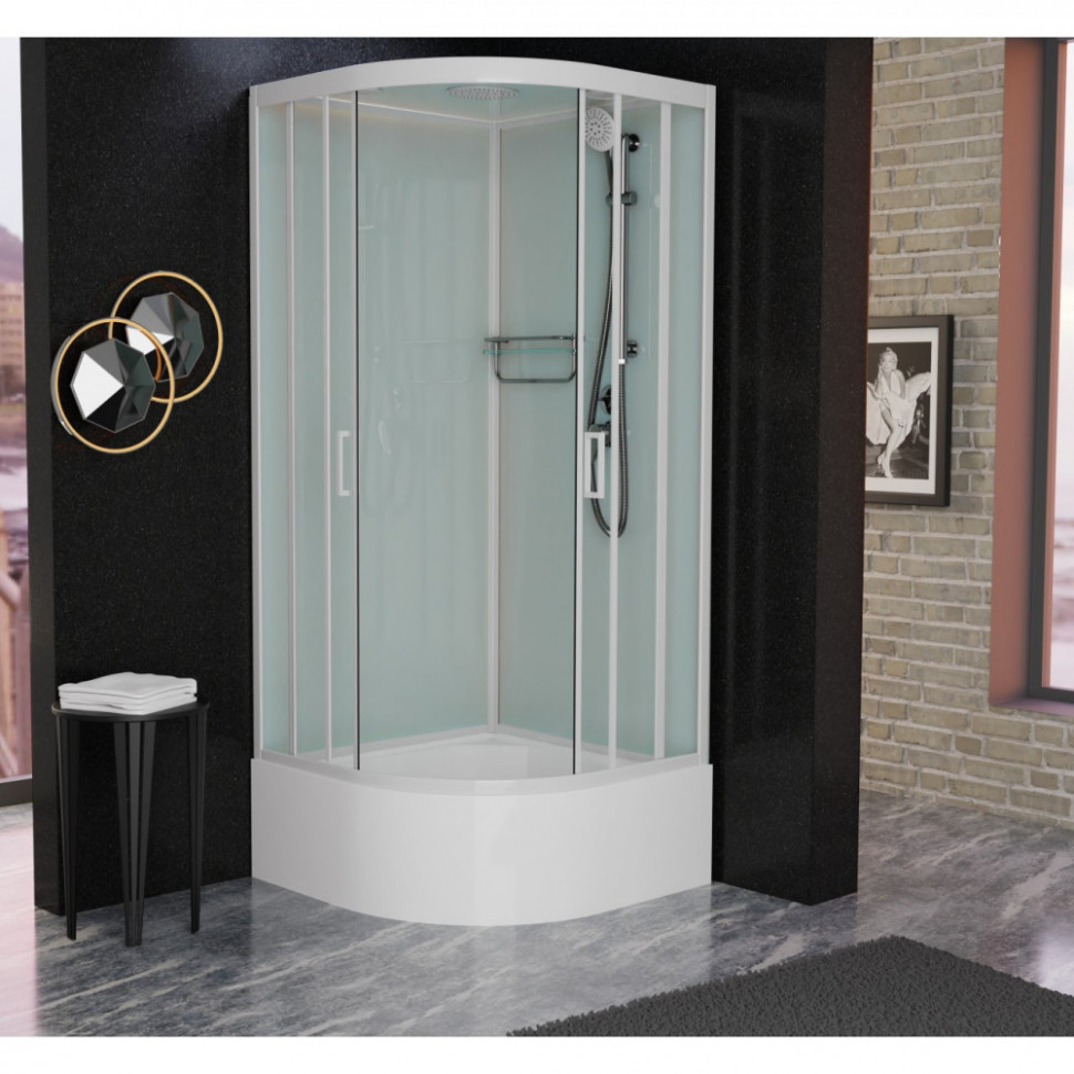 Душевая кабина Frank F409/2 М White 90 х 90 см, высокий поддон, стекла матовые, профиль белый, 20032 