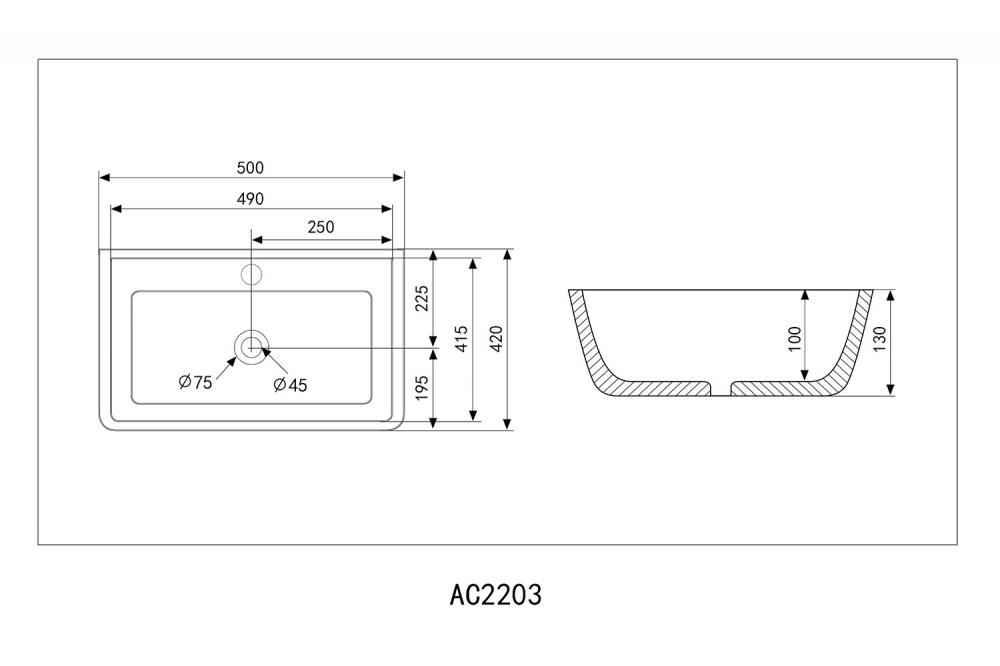 Раковина Abber Rechteck AC2203MB, накладная, 50 х 42 х 13 см, черная матовая 