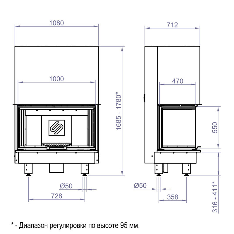 Каминная топка STAV 3VF 1000W 