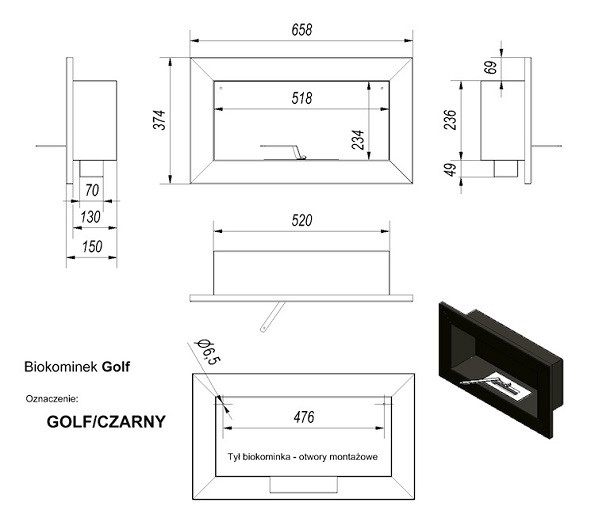 Биокамин Kratki GOLF QUBE, TUV 