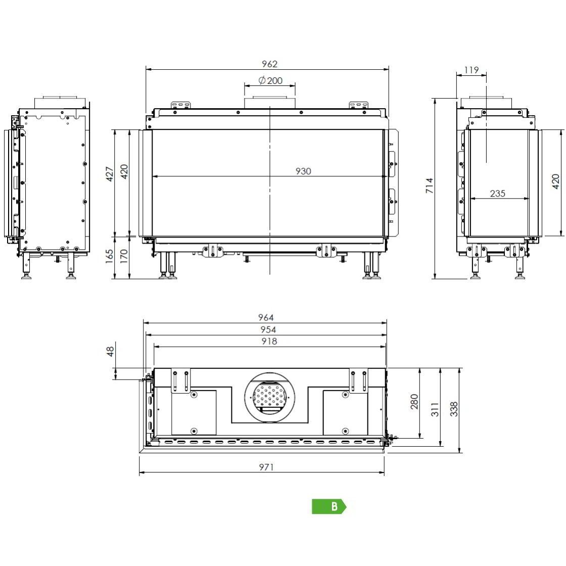 Газовый камин Milafire MF 1020 угловой 