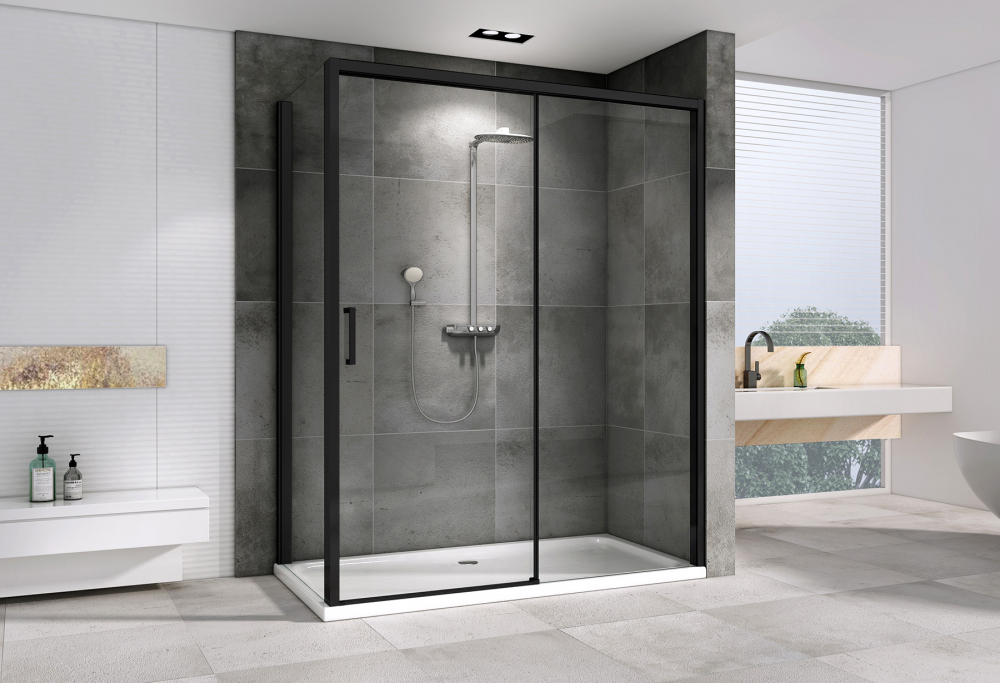 Душевой уголок Abber Komfort AG93150B-S92B, 150 х 90 см, стекло прозрачное, профиль черный 