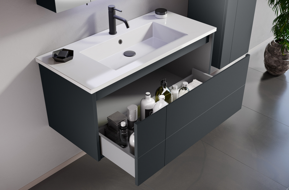 Тумба с раковиной Orka Likya 5002493, 65 см, подвесная, цвет антрацит матовый 
