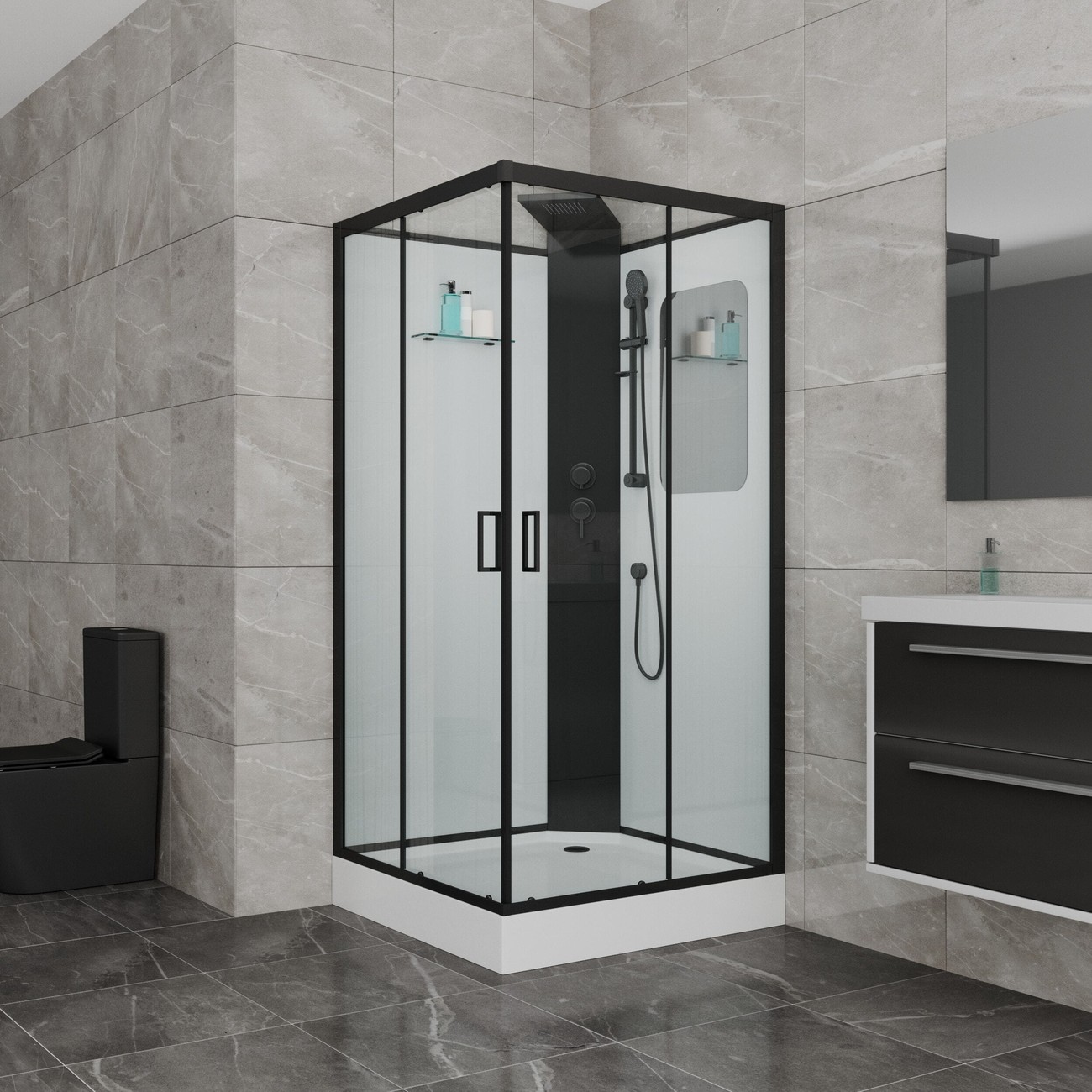 Душевая кабина Grossman Elegans 100 x 100 см, квадратная, профиль черный, GR250Q 