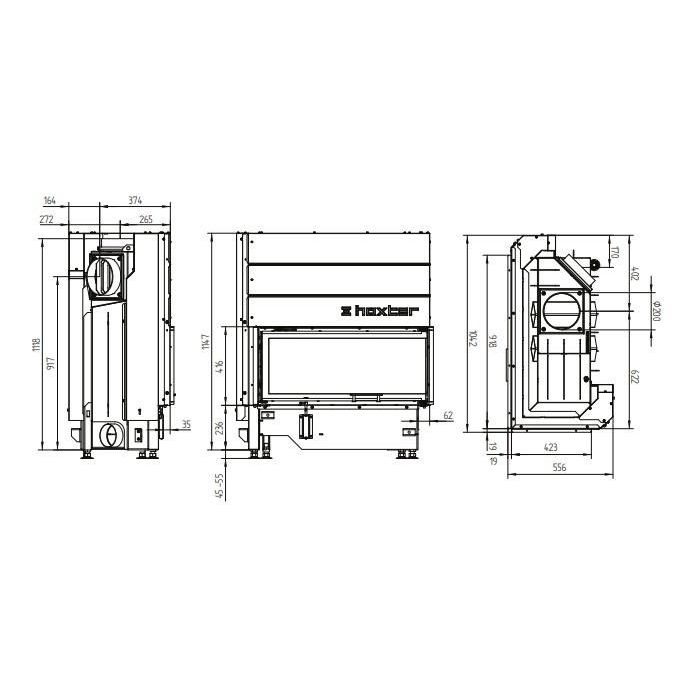 Каминная топка Hoxter ECKA 90/40/40 Lh/Rh 