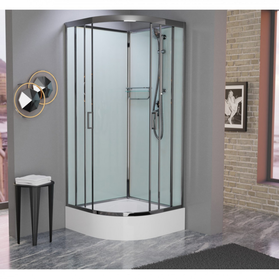Душевая кабина Frank F409/1 М Brilliant без крыши, 90 х 90 см, средний поддон, стекла матовые, профиль хром, 20095 
