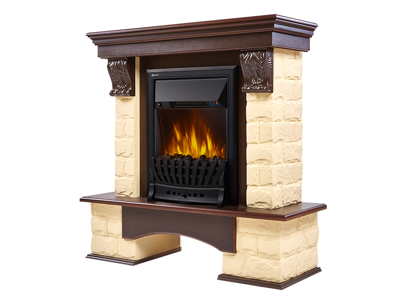 Портал Firelight Forte Classic камень бежевый, шпон темный дуб 