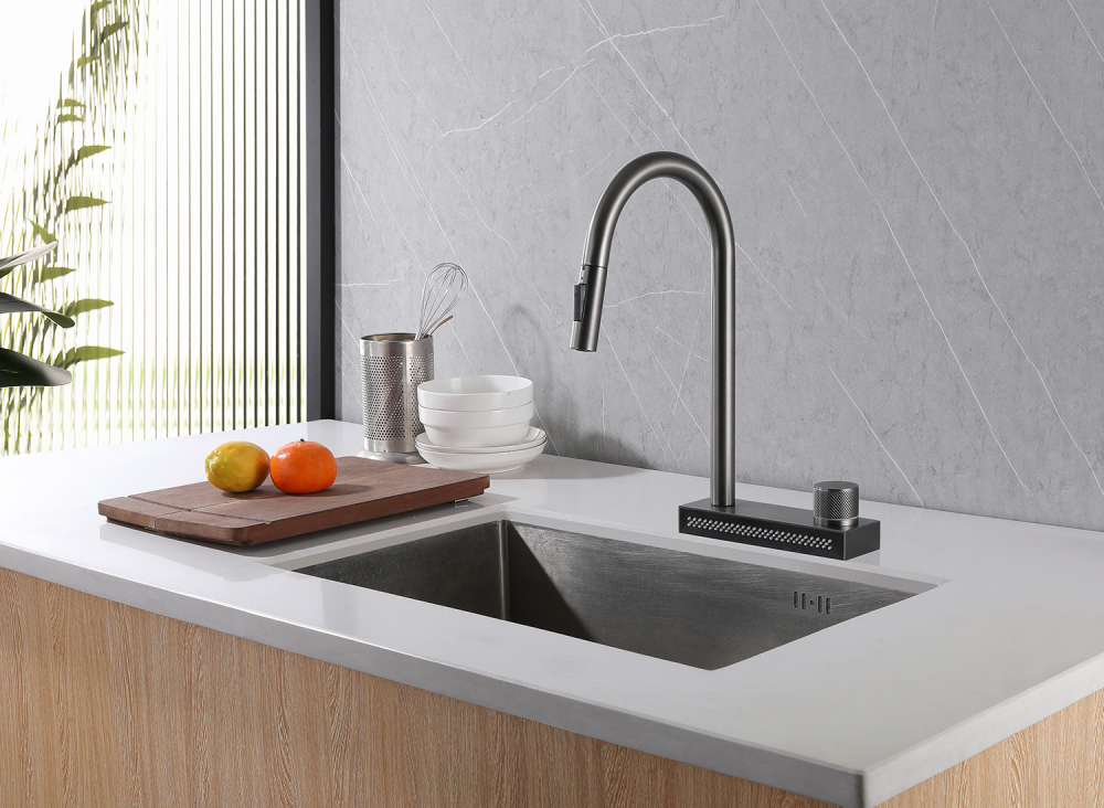 Смеситель Abber Wasser Kreis AF8114NG, для кухонной мойки, с выдвижным изливом, цвет никель 
