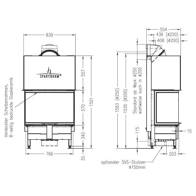 Каминная топка SPARTHERM Arte 3RL-80h чёрный шамот 