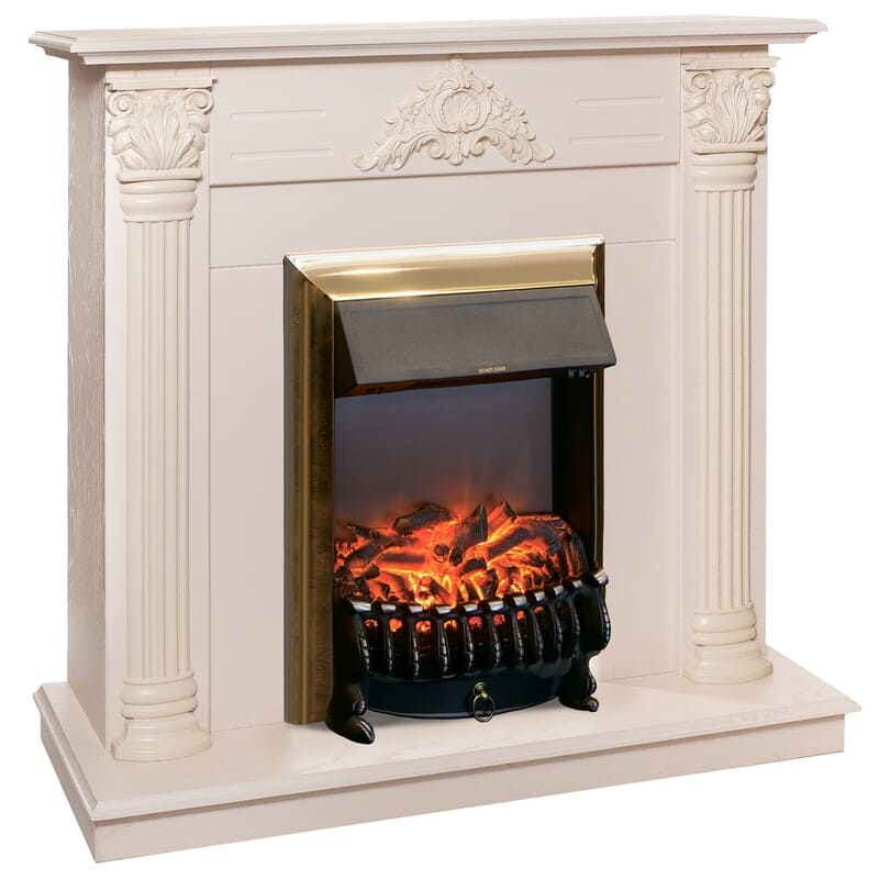 Камин RealFlame Stefania WT-F612 с очагом Fobos Lux Brass 