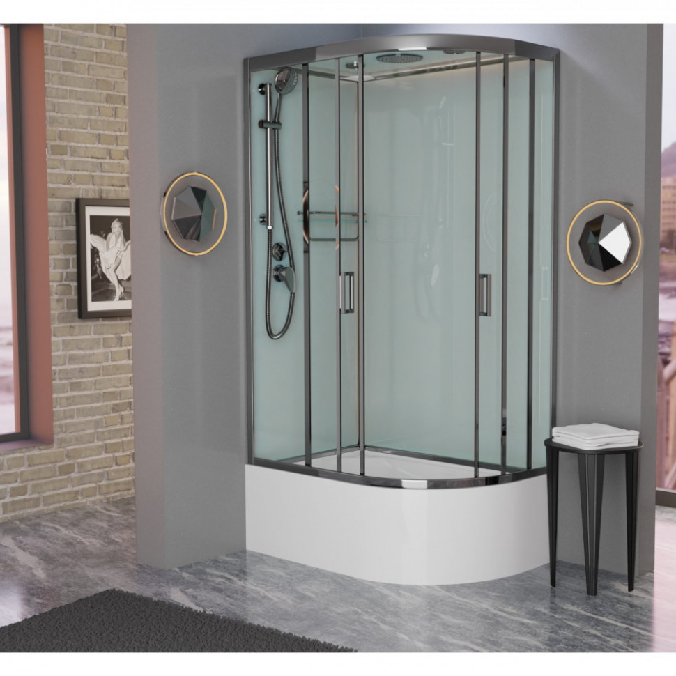 Душевая кабина Frank F412/2L/R М Brilliant, 120 x 80 см, высокий поддон, стекла матовые, профиль хром, 20106/20108 