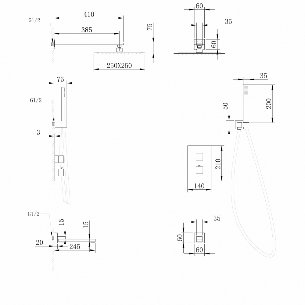 Душевая система Abber Daheim AF8250W, термостат, белый матовый 