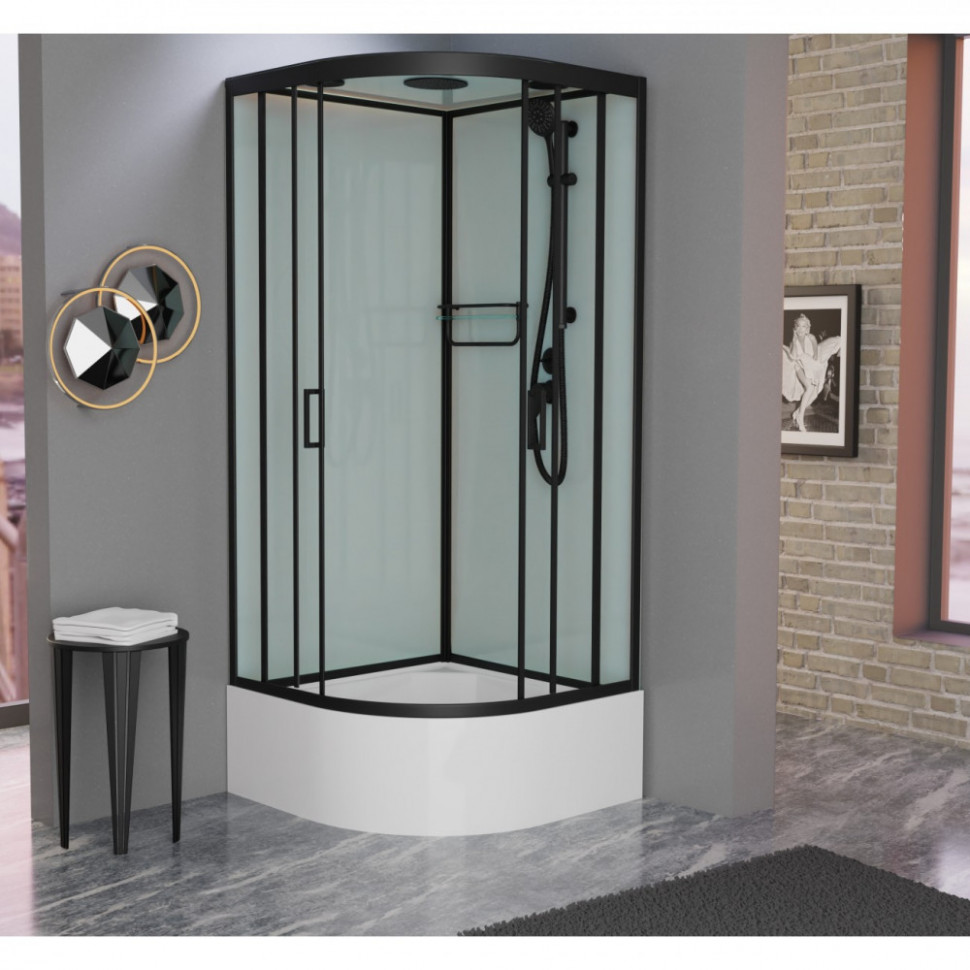 Душевая кабина Frank F400/1 М Black 100 х 100 см, средний поддон, стекла матовые, профиль черный, 20064 