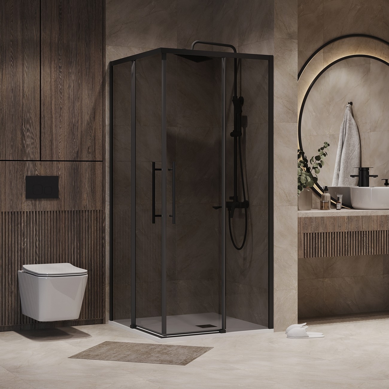 Душевое ограждение Niagara Nova NG-2830-34BLACK (100х100х195) квадрат,черный матовый,двери раздвижные,стекло тонированное,1 место 