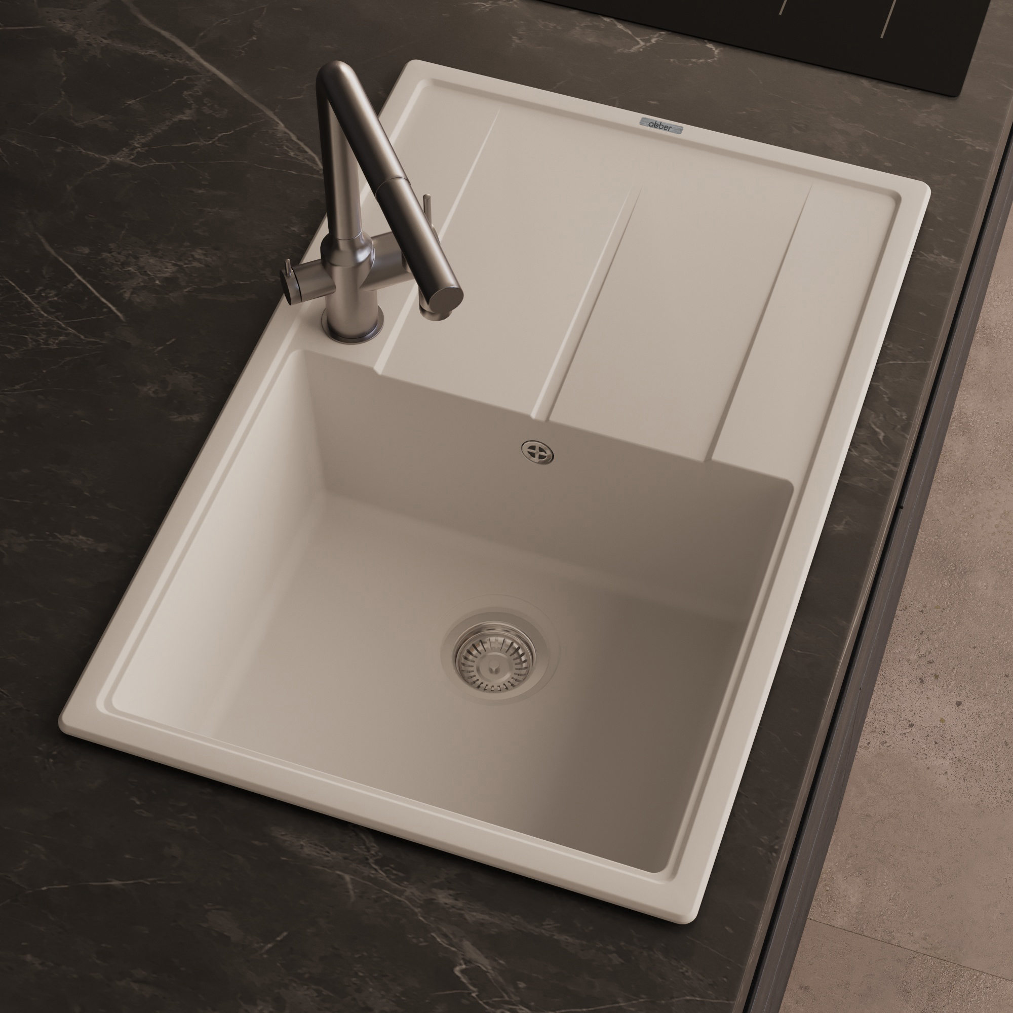 Кухонная мойка Abber Quarz AQ2904W, 78 см, кварцевый композит, крыло справа, белый матовый 