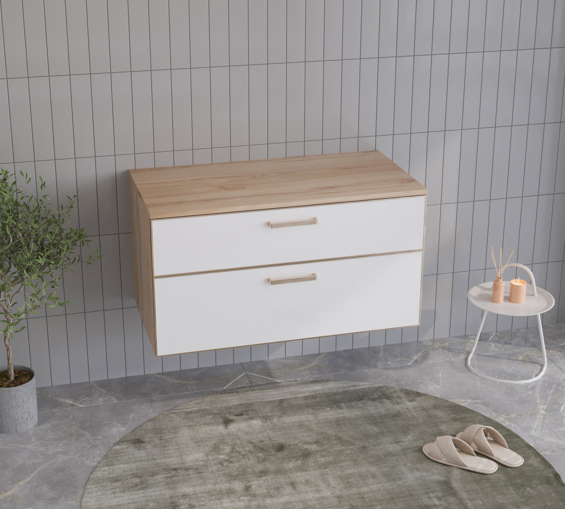 Тумба под раковину Orka Salerno 3008782, 95 см, подвесная, цвет белый матовый/бежевый 