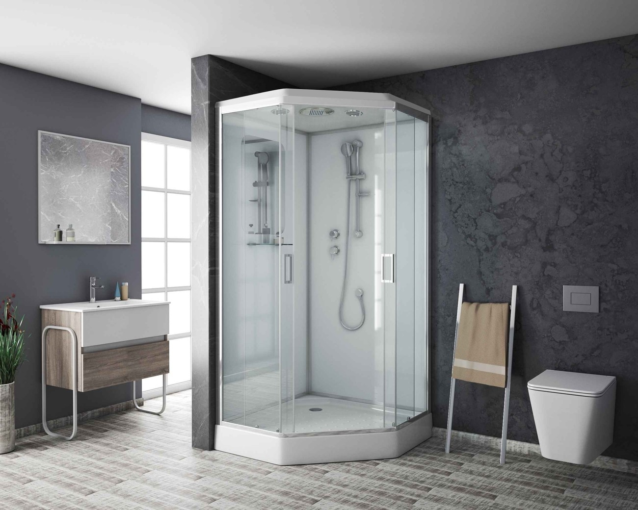 Душевая кабина Niagara Premium NG-6002-01D (100х100х220) низкий поддон(16 см),стекло прозрачное,4 места 