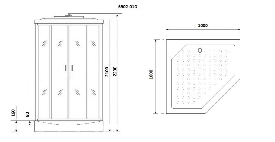 Душевая кабина Niagara Premium NG-6902-01D BLACK (100х100х220) низкий поддон(16 см),черный,стекло тонированное,4 места 