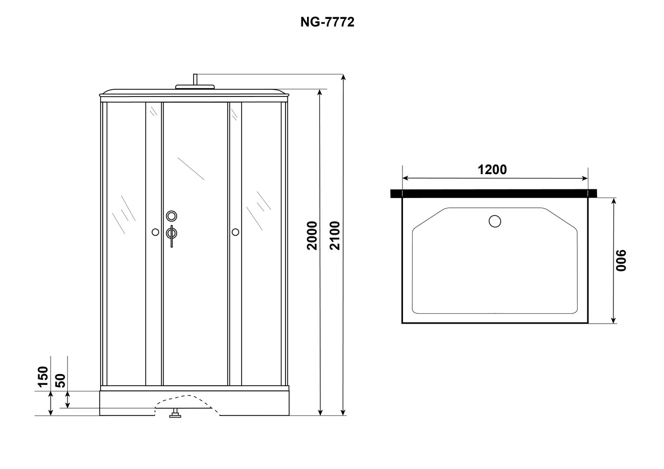 Душевая кабина Niagara Luxe NG-7772QG (120x90х210) низкий поддон(15см),дверь раздвижная,стенки золото,4 места 