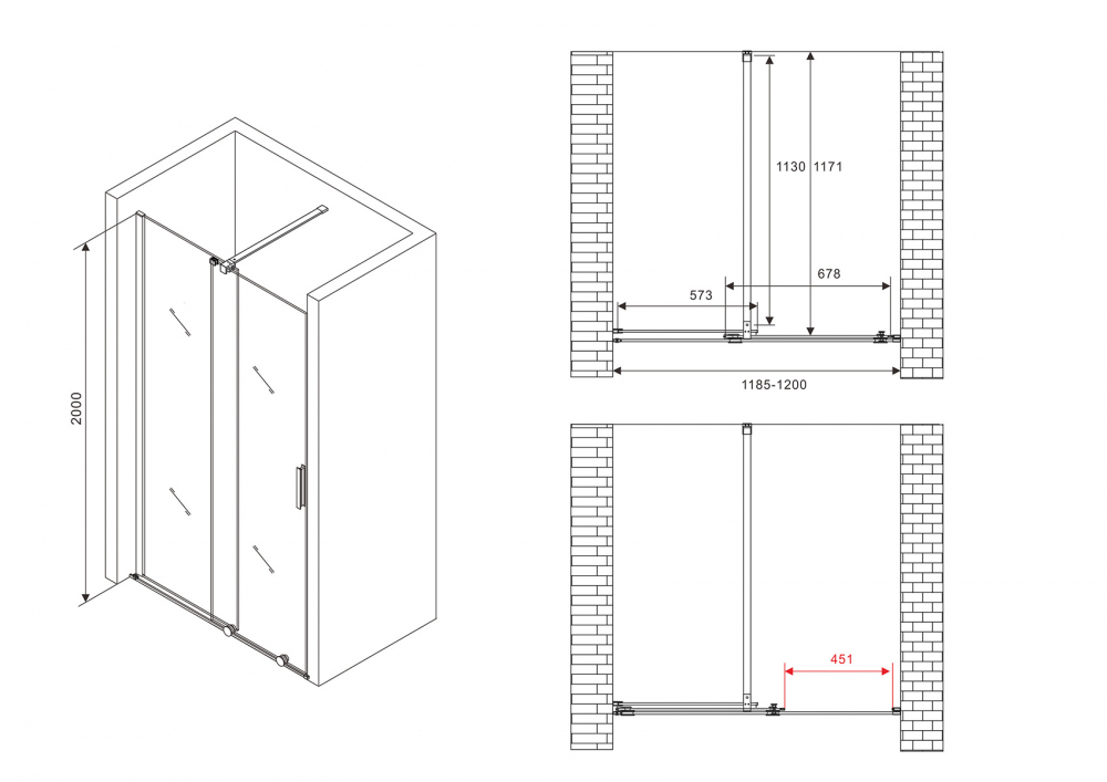 Душевая дверь Abber Komfort, 120 х 200 см, профиль хром, стекло прозрачное, AG90120 