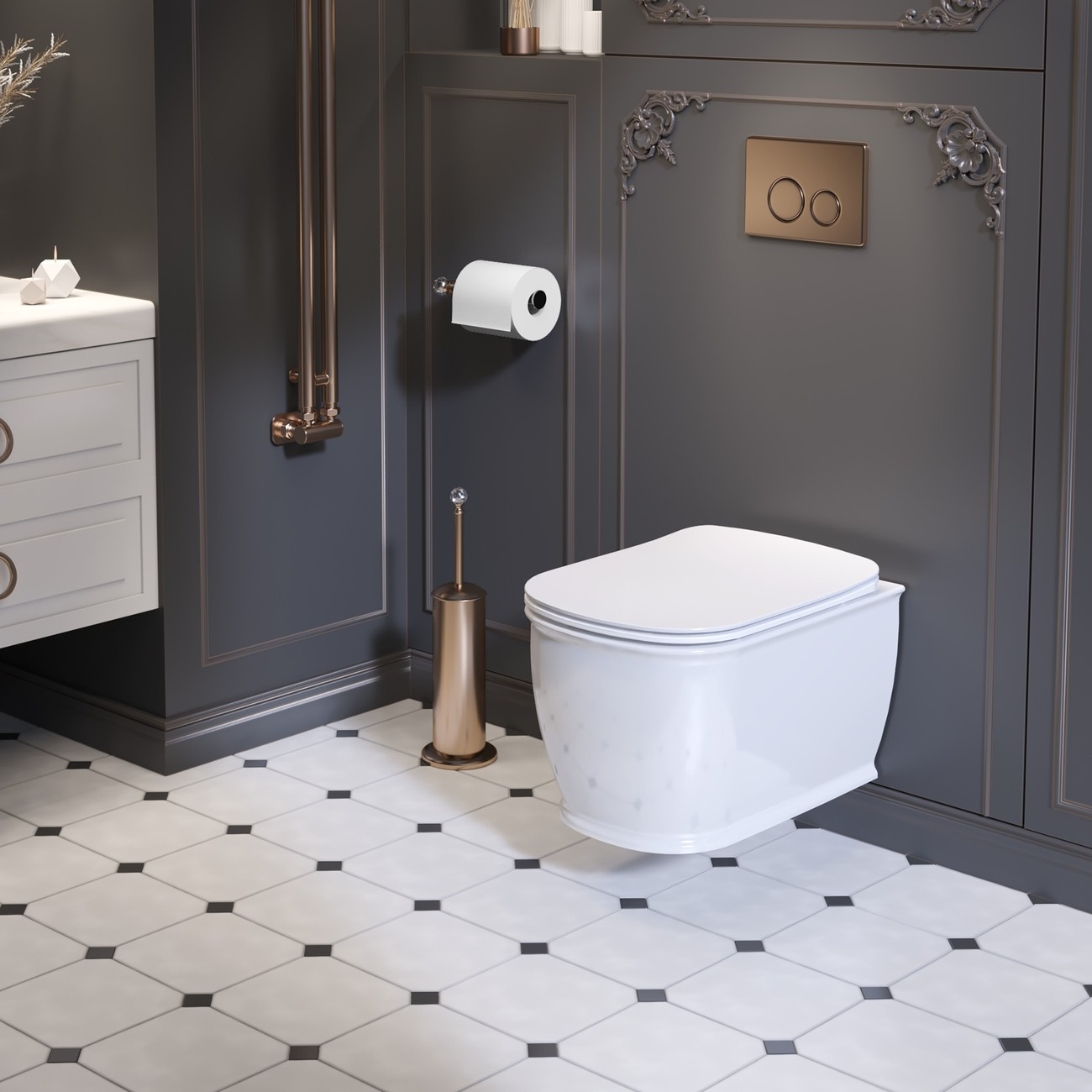 Унитаз Royal 263K19002RS (520*360*345) подвесной БЕЗОБОДКОВЫЙ, 2 места 