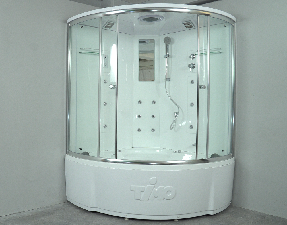 Душевой бокс Timo Lux T-7735C, 135 x 135 см, c крышей, высокий поддон, с гидромассажем, стекла прозрачные, профиль хром 