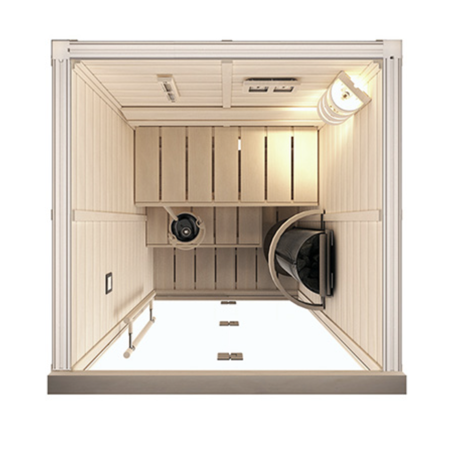 Сауна в сборе SAWO 1414LS-CS-G (1,4м х 1,4м, ель, полностью стеклянная стена, дизайн Classic, левая) 