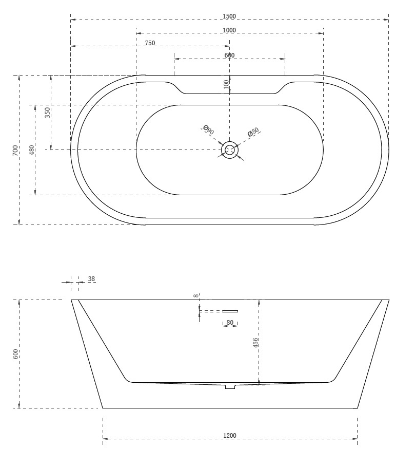 Ванна акриловая Abber AB9299-1.5 150 x 80 см овальная, белый 