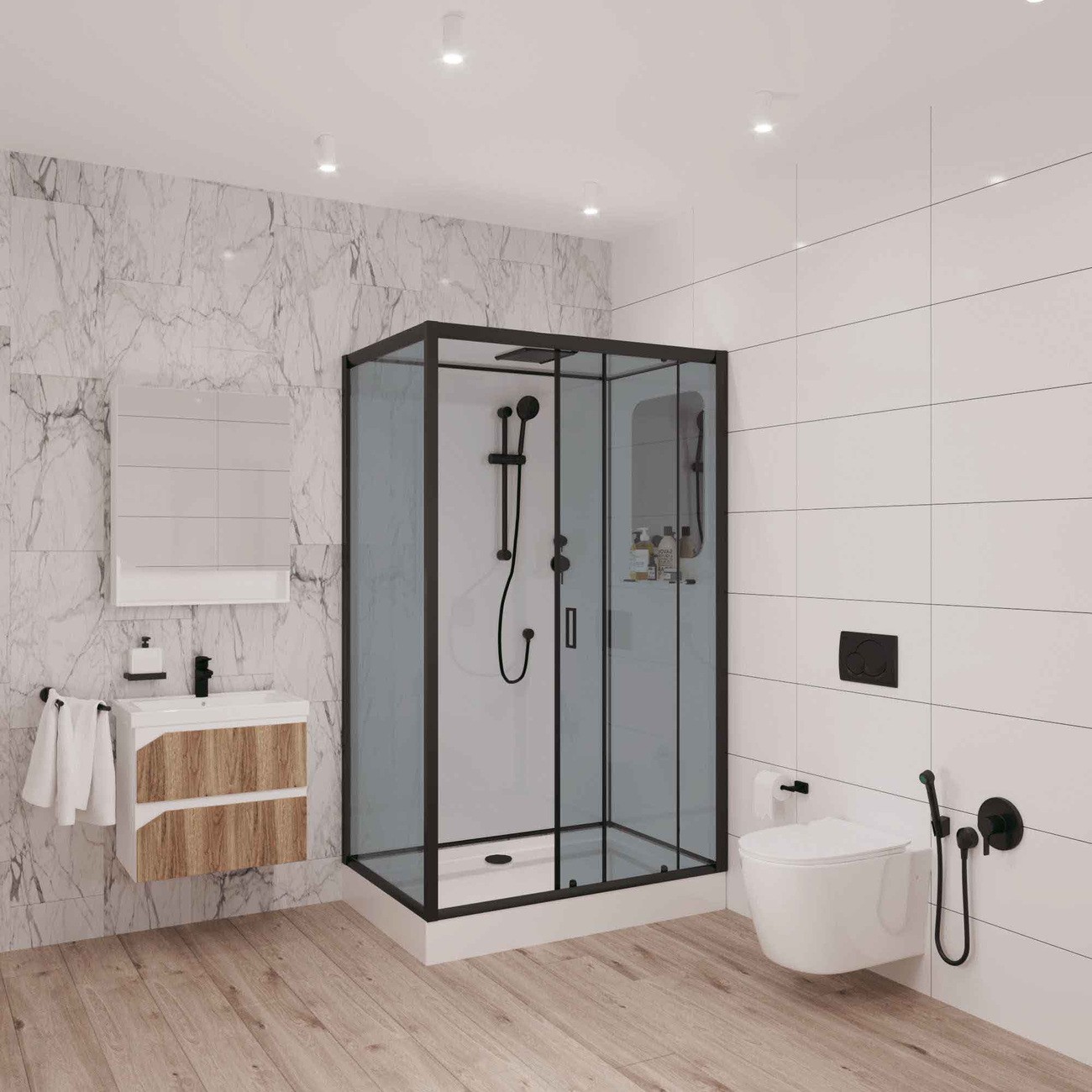 Душевая кабина Niagara Premium NG-6912-01QR BLACK (120х80х210) низкий поддон(16 см),черный,стекло тонированное,4 места 