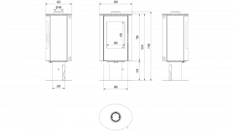 Печь дровяная KOZA/AB/S/N/O/DR/KAFEL/CZARNY 
