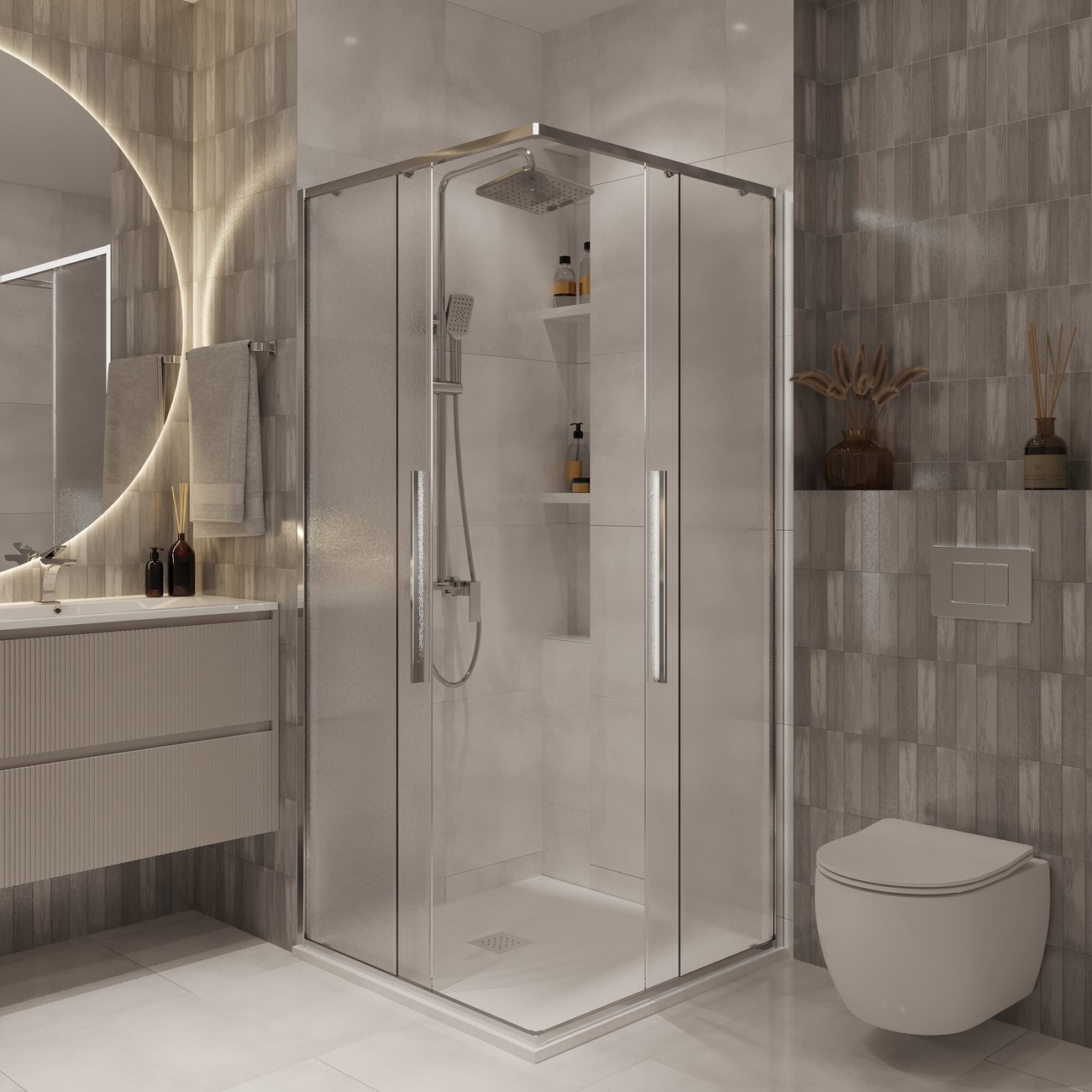 Душевое ограждение Niagara Nova NG-3624-34 (100х100х195) квадрат,хром,двери раздвижные,стекло шиншилла,1 место 