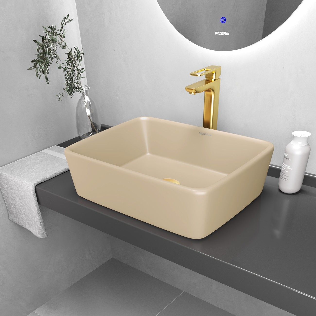 Раковина Grossman GR-3016BEM (480х370х135) бежевая матовая,1 место 