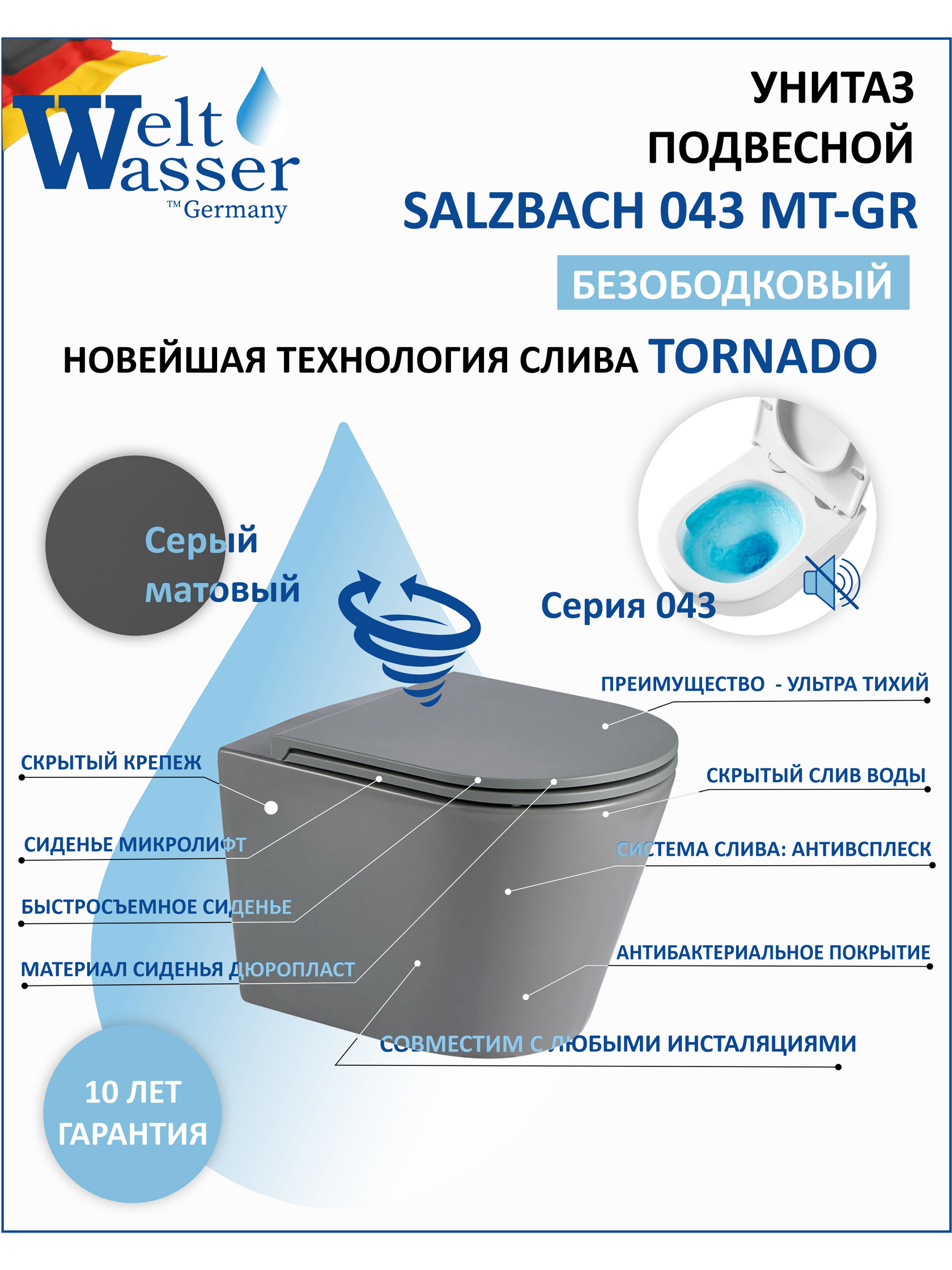 WW SALZBACH 043 MT-GR Унитаз подвесной 
