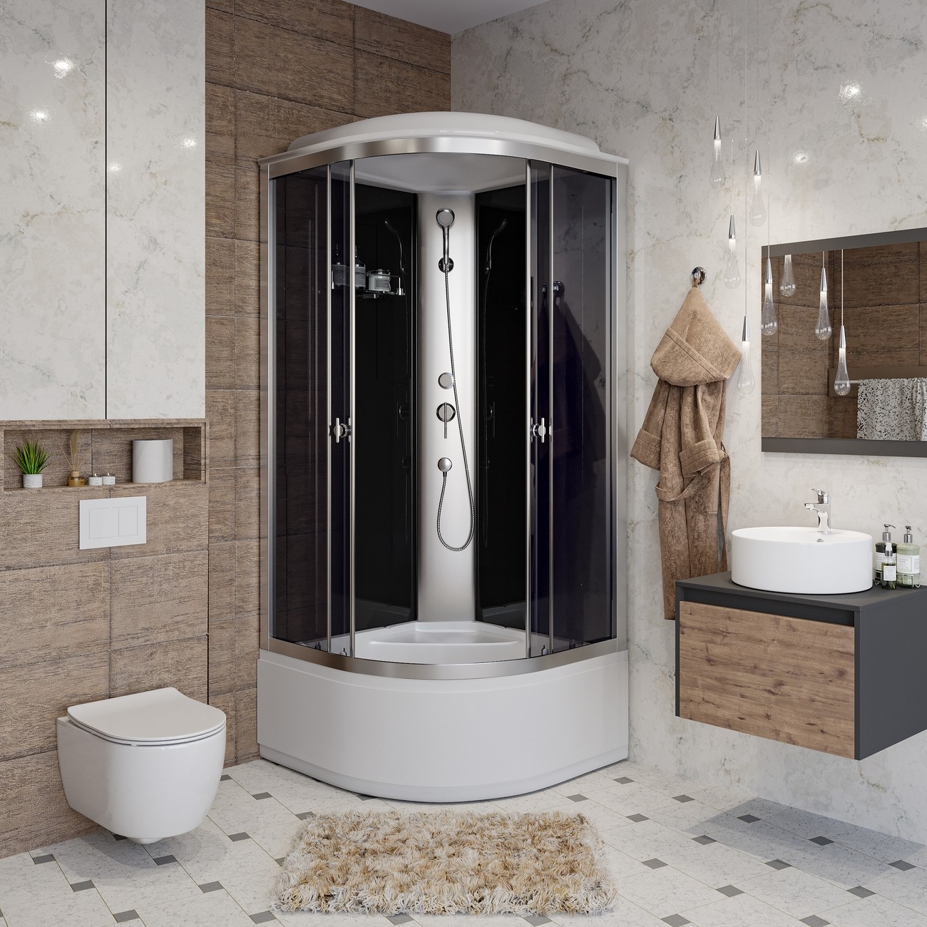 Душевая кабина Niagara Eco E80/40/TN, 80 х 80 см, с крышей, стекло тонированное, профиль хром 