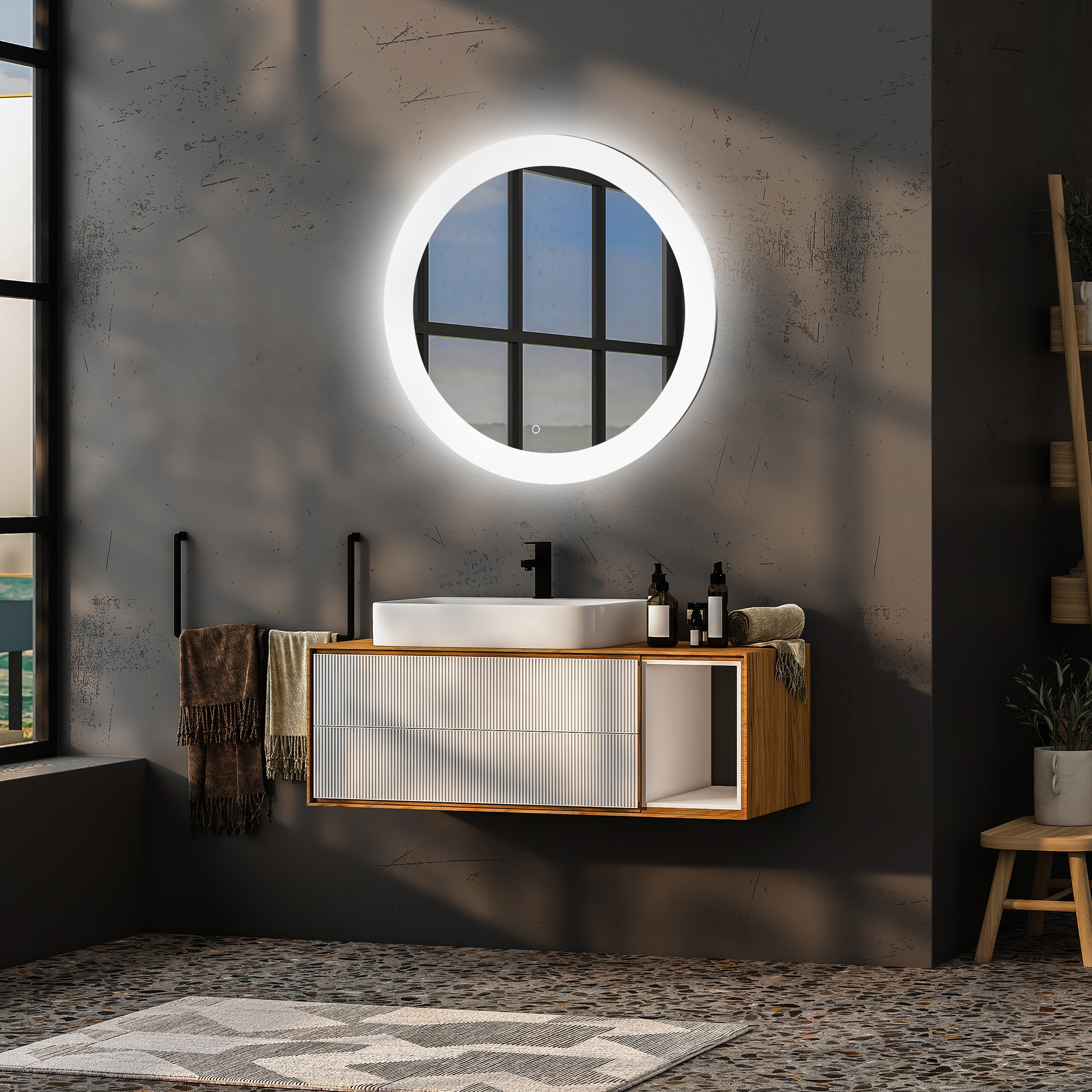 Зеркало Abber Mond AG6202SL-0.77, 77 см, с подсветкой, сенсорный выключатель, цвет белый 