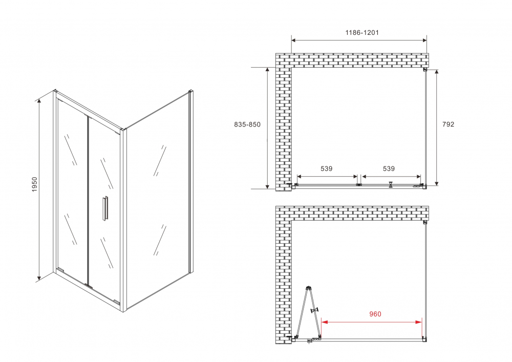 Душевой уголок Abber Sonnenstrand AG07120B-S85B, 120 х 85 см, стекло прозрачное, профиль черный 