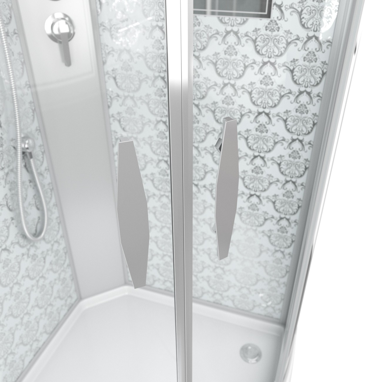 Душевая кабина Niagara Luxe NG-7715WBK (90x90х210) низкий поддон(15см),дверь раздвижная,стенки серебро,без крыши,4 места 