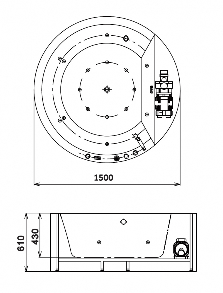 Ванна гидромассажная акриловая Gemy G9230 K, 150 х 150 х 61 см 