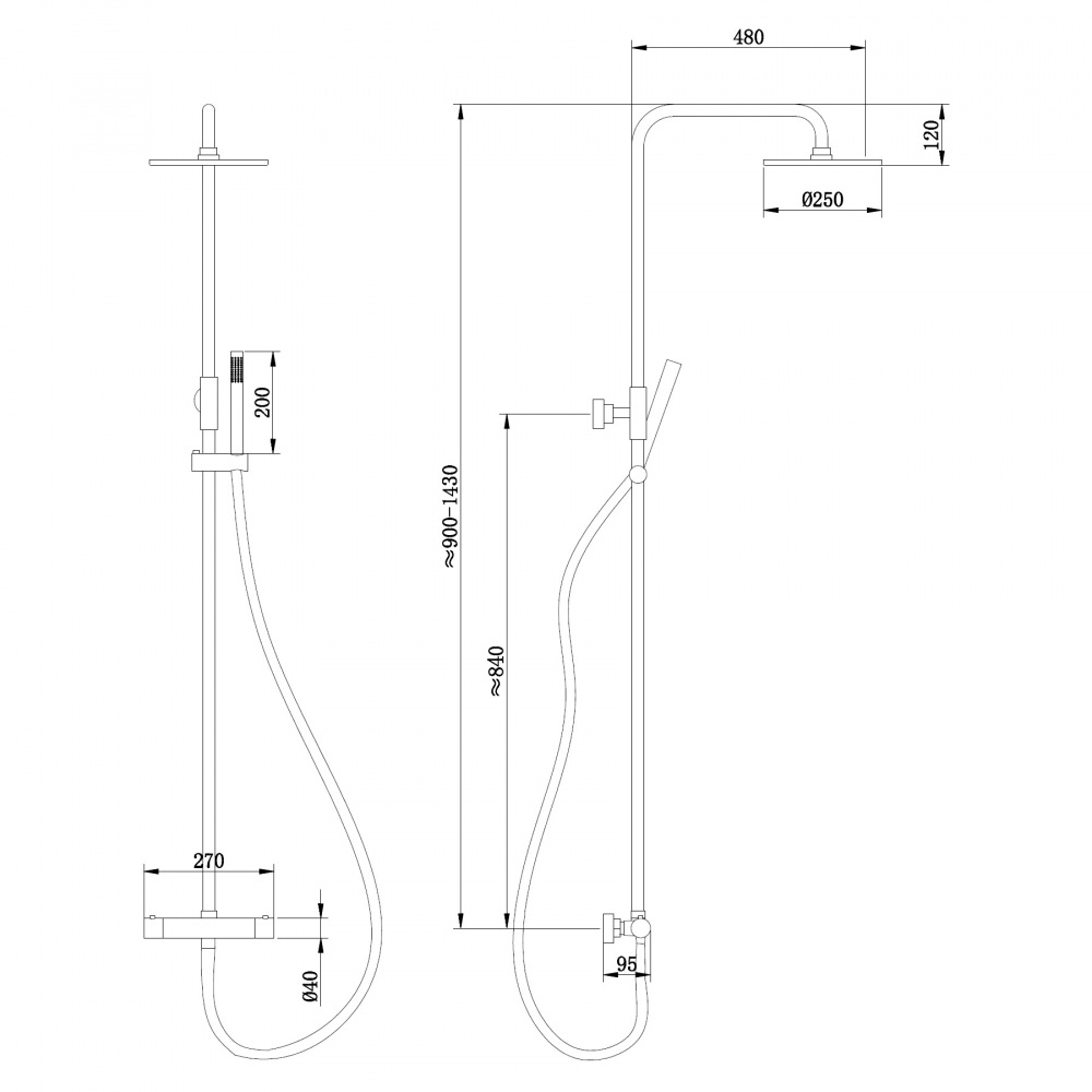 Душевая стойка ABBER Wasser Kreis AF8160NGL с термостатом без излива, никель 