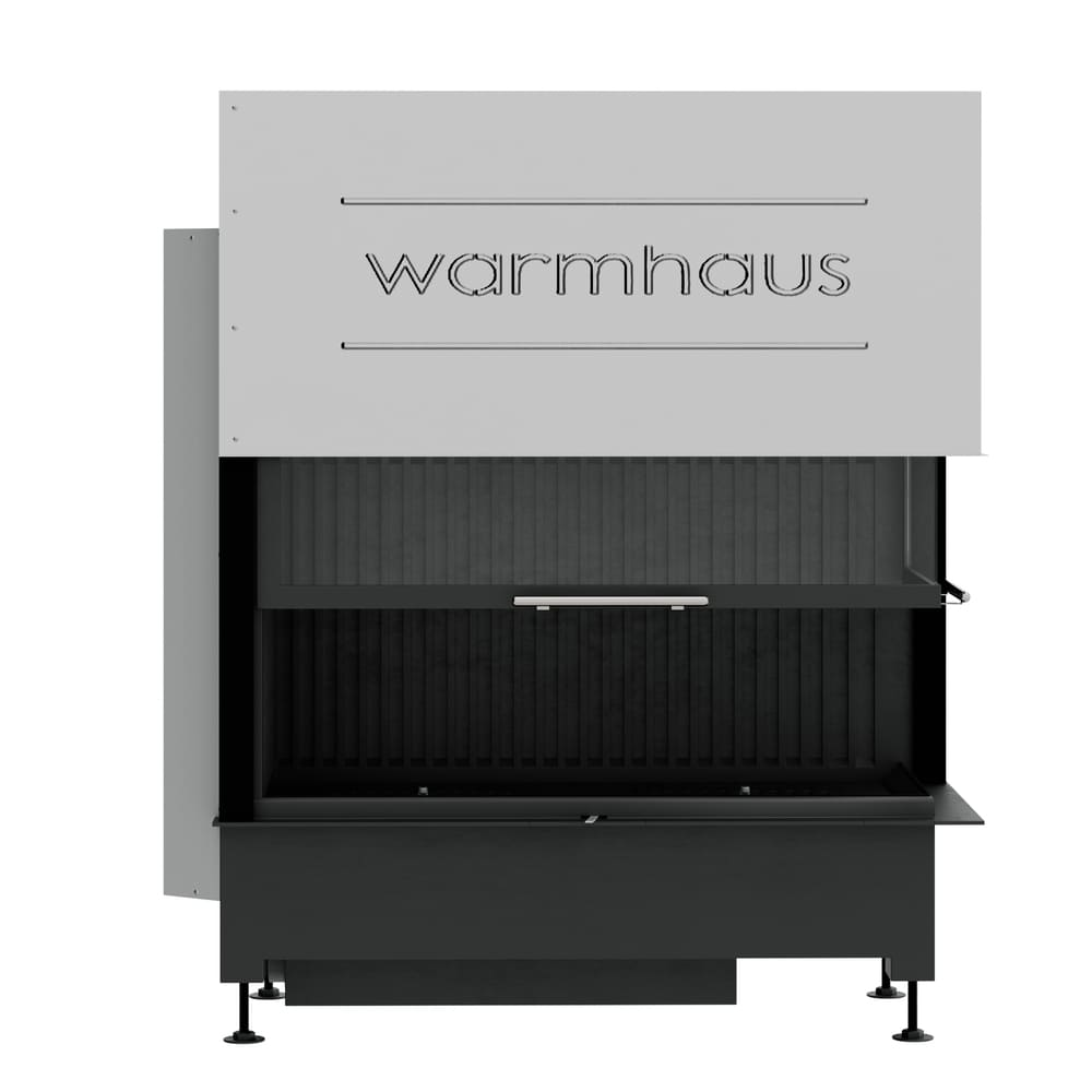 Каминная топка KANT R 100/57h (Warmhaus) с угловым стеклом правая, футеровка черные 3D панели 
