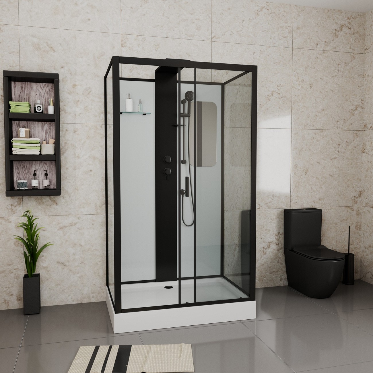Душевая кабина Grossman Elegans 120 x 80 см, прямоугольная, профиль черный, GR252Q 