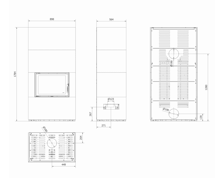 Каминокомплект Kratki PRO FLOKI BOX OXIDE BIANCO 